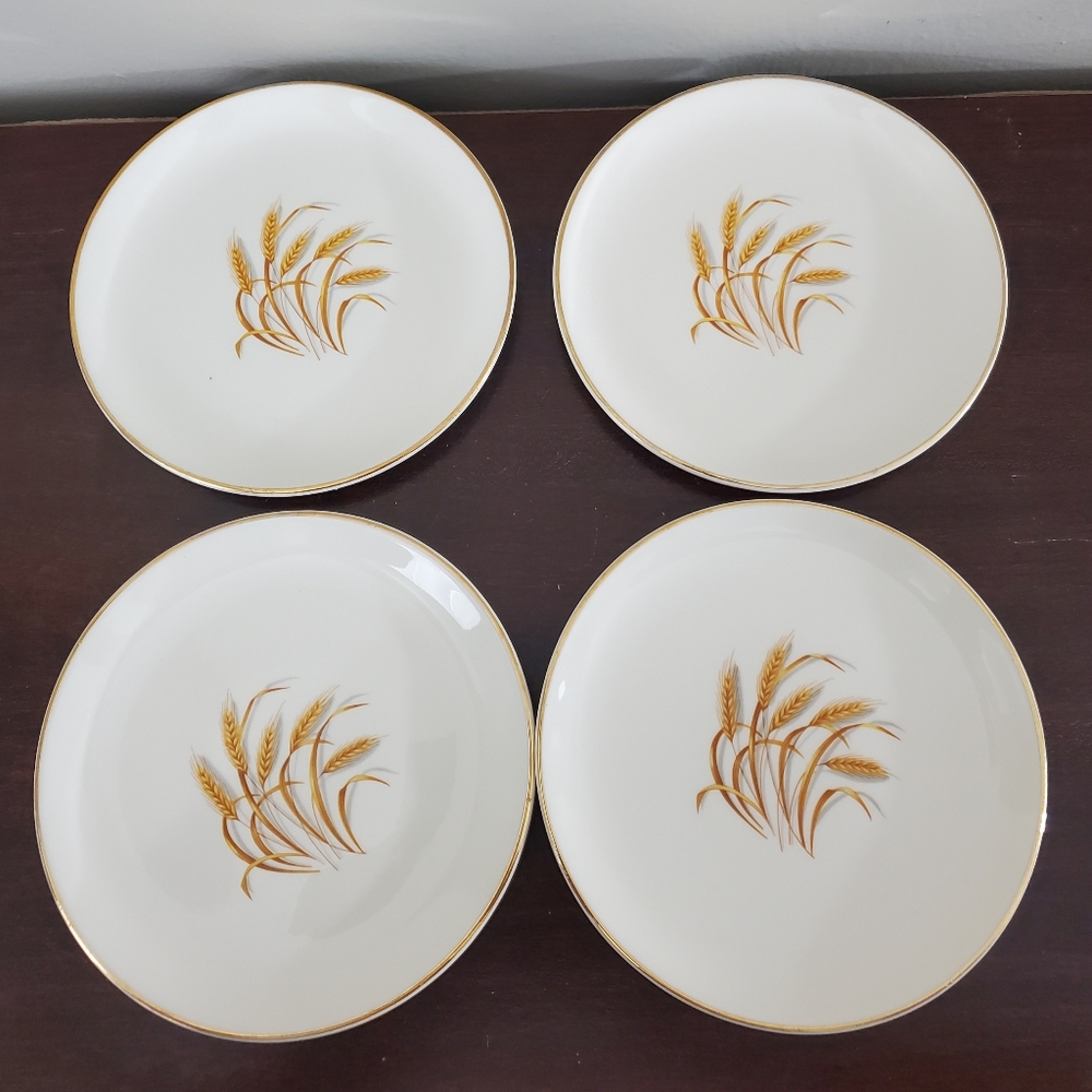 Golden Wheat Vintage Homer Laughlin 22 K Gold 6" Plates Made USA Lot Of 4 Used
